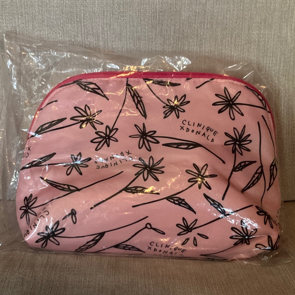 Clinique x Donald Pink and Black Floral Pouch